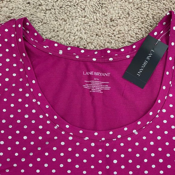 Lane Bryant Polka Dot Short Sleeve Top Pink & Silver Women's Plus Size 22/24 NWT - Picture 2 of 7